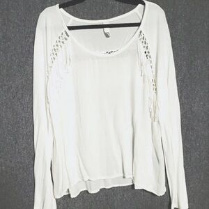 Tokyo Darling Fringe White Long Sleeve Western Top size large